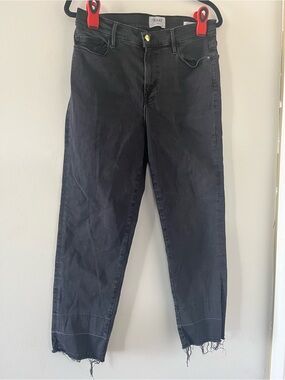 Frame Le Nouveau Straight Jeans 32 Black High Rise Raw Hem Designer Capsule